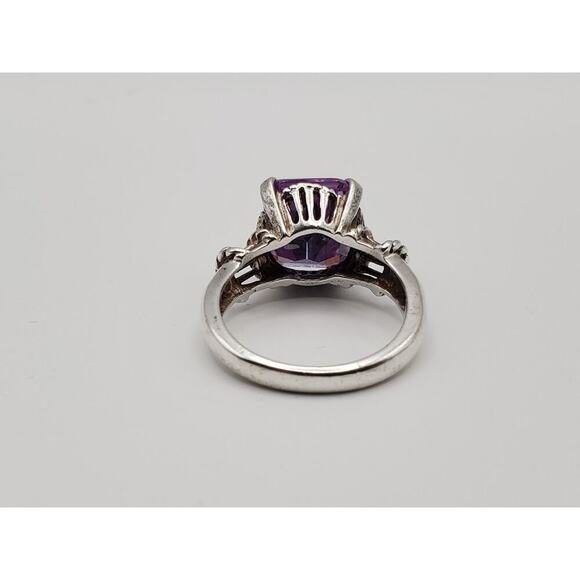 925 Sterling Silver Vintage Emerald-Cut Purple CZ Ring Size 8 - Picture 6 of 9